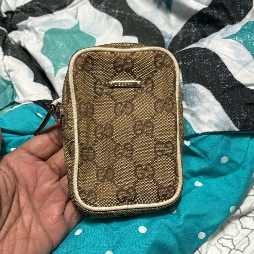 Gucci Tan Monogram Zip Pouch